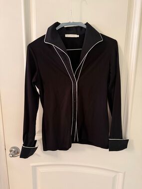 Anne Fontaine Black Button-Front Shirt with White Piping